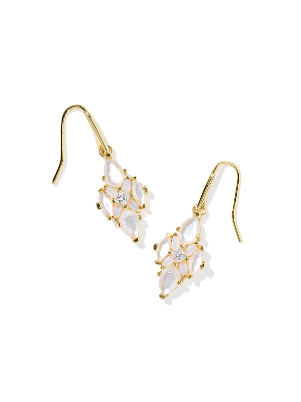 Kendra Scott Gold and White Pear-Shaped Crystal Drop Earrings